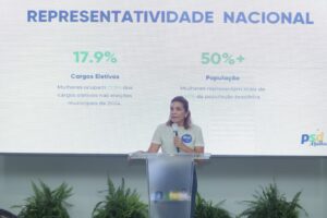 Izaura Cardoso apresenta dados sobre mulheres n a política. Foto: PSD-GO